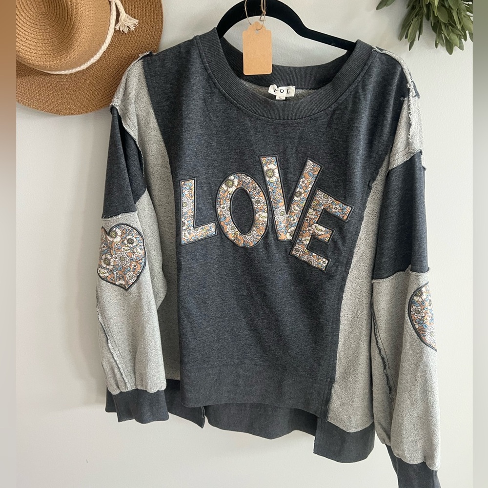 Gray and Cream Women's Love Sweatshirt - Picture 3 of 3